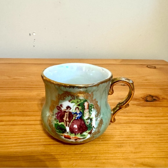Vintage Victorian Style Tea Cup Mug Promenade Couple Green Gold Ornate - Picture 4 of 8